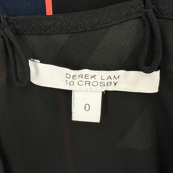DEREK LAM 10 CROSBY Dress Womens 0 Black Green Geometric Print Silk Strappy Mini - Picture 10 of 16